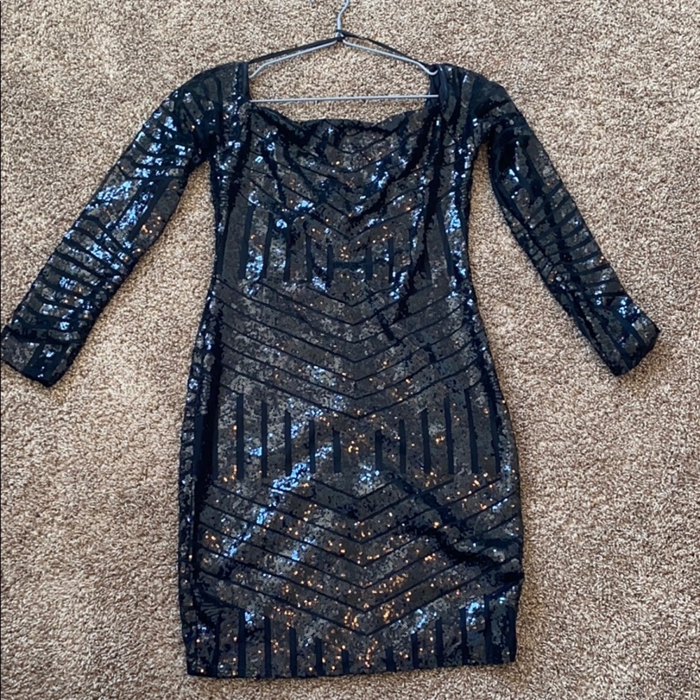 Black off the shoulder sequins evening dress